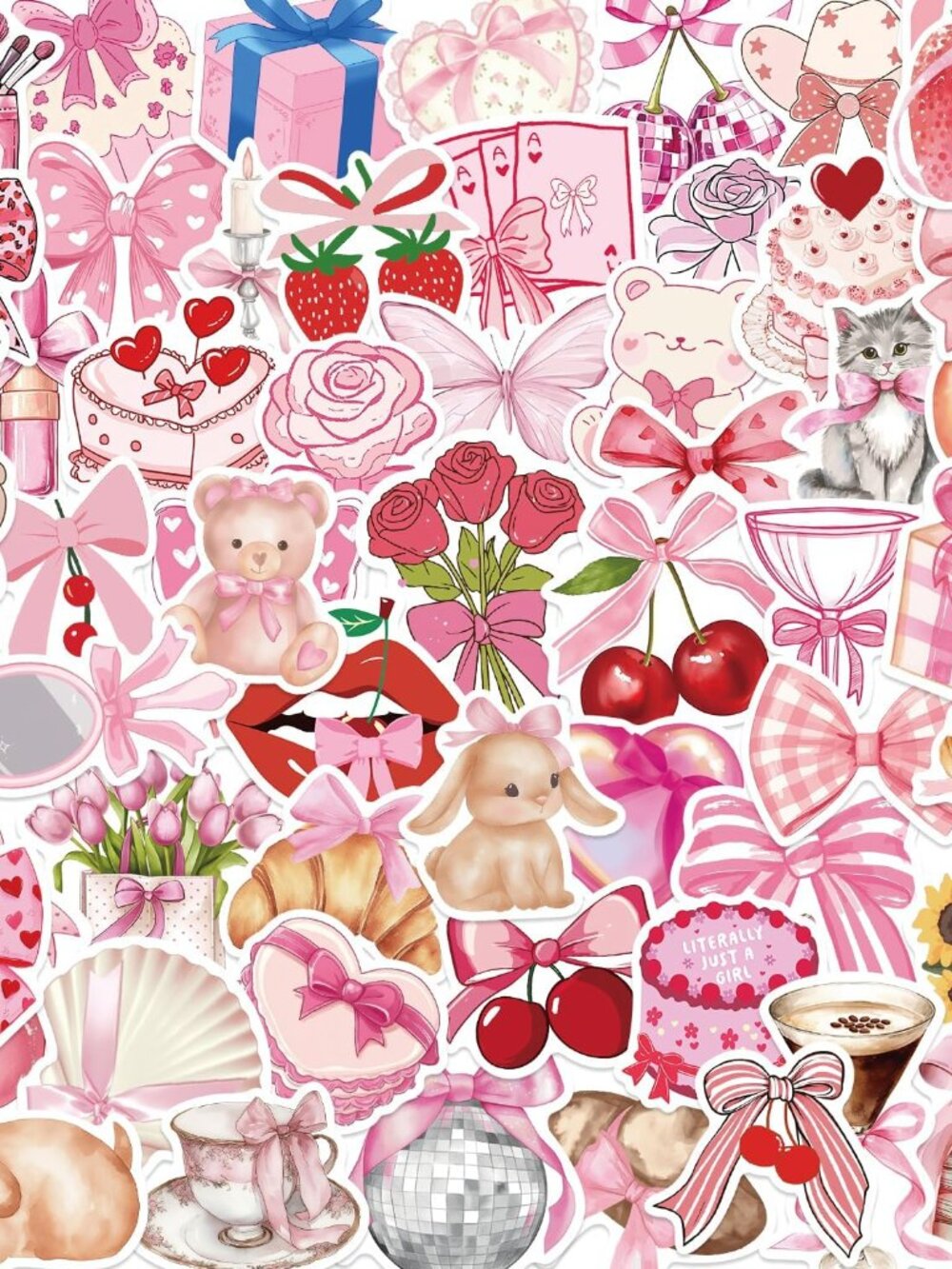 100PCS Coquette Stickers Pink Aesthetic Pack Cute Bow Tie Stickers for Girls Pin